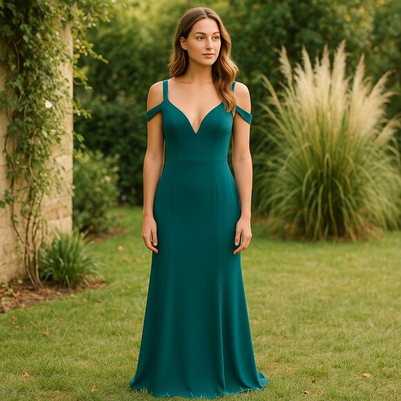 Emerald Green Off-Shoulder Formal Gown – Size 6 - Picture 1 of 4